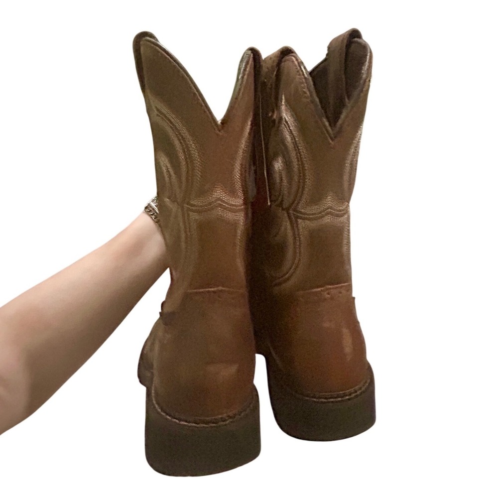 NWT Justin Steel Toe Waterproof Western Boots Brown Leather - Picture 3 of 4